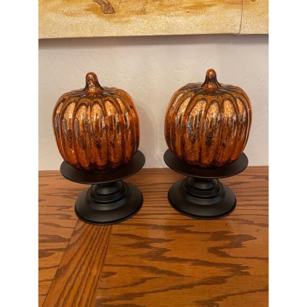 Set of 2 candlestick lantern pumpkins
